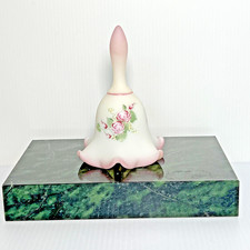 FENTON RUFFLED BELL ROSE GARDEN Hand Painted SATIN GLASS PINK EDGE. Absolutely picture