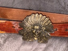 BERGAMOT BRASS NATIVE AMERICAN CHIEF BELT & BUCKLE 100 % Lizard/Leather 38