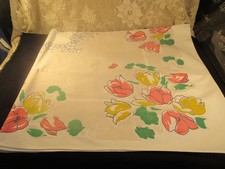 VTG.TRUE COTTON SIMTEX TABLECLOTH-ARTIST LOOK FLORAL CLEAN 46X52 picture