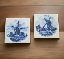 Vintage Set Of 2 JC Van Hunnik Signed Ceramic Delft MOSA HOLLAND Windmill picture