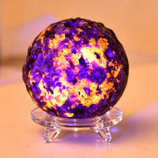 AAA Natural Flame Stone Yooperlite Moon Sphere UV Reactive Crystal Ball Decor picture