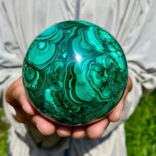 2.14LB Rare Natural Malachite quartz hand Carved sphere Crystal Healing Gem ball picture