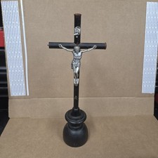 ??? 19TH Antique French Blacked Wood Christ Crucifix Religious 12