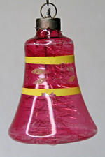 VTG WWII Unsilvered Glass Tinsel In Striped BELL Christmas Ornament Corning picture