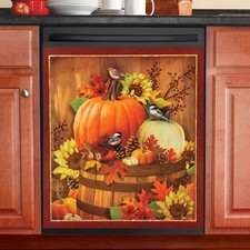 Thanksgiving Harvest Pumpkin & Chickadees Dishwasher Cover Magnet Fall Decor picture