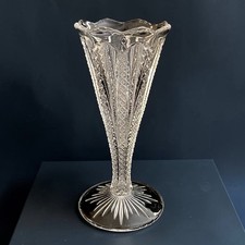 Antique Ornate Glass Trumpet Vase Duncan & Miller EAPG Zipper Pattern 6.5” picture