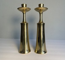 2 MCM Dansk Jens Quistgaard JHQ Denmark Brass Candle Stick Holders Stamped 9.25” picture