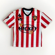 Disney Mickey Mouse Striped Soccer Jersey 1928 Medium Mad Engine Red White picture