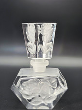 Vintage Glass Perfume Bottle w/ Stopper, Frosted Etched Floral Design picture