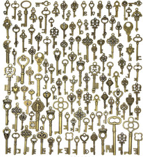 125 PCS Vintage Skeleton Key Set Charms,  Mixed Antique Style Bronze picture