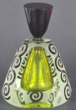 Signed CORREIA Lime Green Sommerso Etched Black Studio Art Glass Perfume Bottle picture