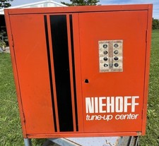 Vintage Niehoff Tune Up Center Wall Cabinet Orange Industrial Rare picture