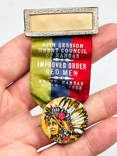 vtg 1932 Improved Order of Red Men Kansas Council Pin Ribbon Pratt KS picture
