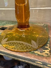 vtg amber orange etched indiana glass candleholder picture