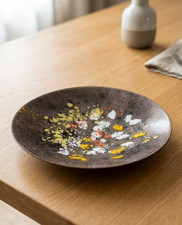 Vintage Mid-Century Modern Abstract Enamel Plate - Retro Splatter Art Pottery picture
