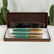 NOS Vintage Sheaffer Gold PEP Trio Green Fountain Pen Ballpoint Pencil Set w Box picture