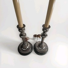 Pair Vintage Sarreid DiErras Metal Candlestick Heavy Gothic Style Marble Base  picture