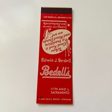 Bedell's 11th & L Edwin J Bedell Sacramento Vintage Matchbook Cover 4MB73-6 picture