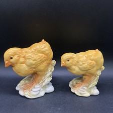 2 Vtg Yellow Baby Chick Figurines Porcelain Realistic Spring Easter Farmhouse picture
