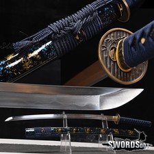 Elegant Blue Katana Clay Tempering Folded Steel Sharp Japanese Samurai Sword picture