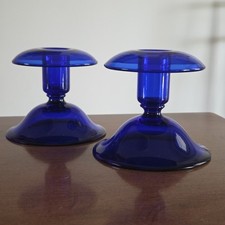 Vintage Pair Pairpoint Blue Cobalt Glass Candlesticks Candle Holders Art Deco picture