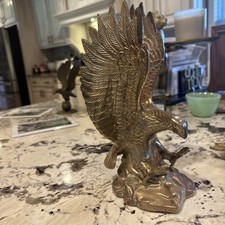Vintage Solid Brass American Bald Eagle Statue Sculpture 10” Figurine MCM Decor picture