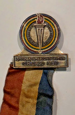 BADGE RIBBON PIN 1959 3RD PAN AMERICAN GAMES CHICAGO COMPETITOR ATHLETICS picture