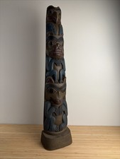 Indigenous Totem Pole Paint On Hand Carved Wood 25”  Alaska Northwest picture