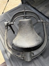 Old Cast Iron School Dinner Bell Pose Mount 14.25lbs Antique Vintage picture