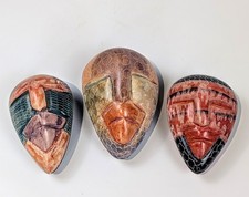 Vintage Kenyan Kisii Soapstone Tribal Mask Trinket Box Lot of 3  picture