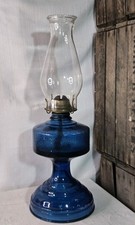 Vintage EARLY AMERICAN Cobalt Blue HOMESTEADER Oil Lamp 18