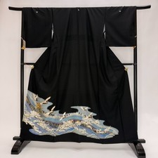 Japanese Kimono polyester wedding L Size Black tomesode 