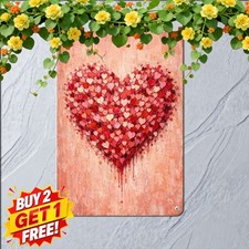 Red Heart Vintage Love Shape Distressed Valentine Pattern Metal Tin Sign 8x12 picture