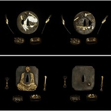 Tsuba Fittings Set Gold Inlaid Relief Sword Guard for Samurai Katana DIY Decor picture