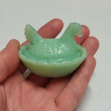 Jadeite Depression Style Glass Mini Hen On Nest Chicken Salt Dish, Vintage Style picture