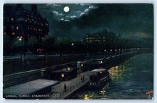 England Postcard London Thames Embankment at Moonlight c1910 Oilette Tuck Art picture