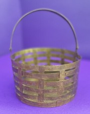 Vintage Brass Woven Basket w/ Movable Handle SALE picture