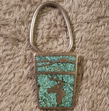 Bennett C-31. Turquoise Chip Inlay Deer Head Pendant Keychain on Large Hook picture