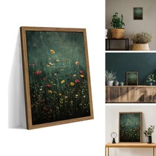 raiqtols Wildflower Field Framed Canvas Wall Art Green Field Landscape 8x10 inch picture