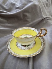 VINTAGE REGENCY YELLOW & GOLD CUP & SAUCER--BONE CHINA--ENGLAND--ROSES picture
