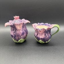VTG Enesco Winterthur Garden Collection Sugar Bowl Creamer Majolica Style Tulip picture