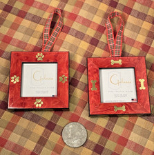 2 Galassi Fine Italian Wood Gold Mini Frame Ornaments Dog Theme Made In USA picture