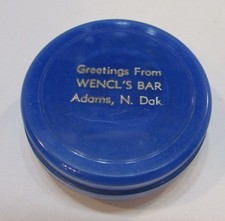 Vintage 1960's Greetings From Wencl's Bar Adams ND Blue Plastic Collapsible Cup picture