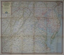 1956 Wall Map WASHINGTON DC West Virginia Maryland Delaware Roads Battlefields picture