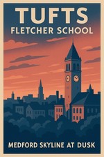 Tufts Fletcher School Poster - Medford Skyline at Dusk 🌇 24x36” - Vintage picture