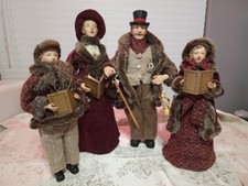 Carolers figurines 4 Christmas real clothing  resin. The tallest 20” & 16” Rare picture