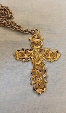 Cross Pendant Necklace & 24” Chain Tree of Life Style Goldtone picture