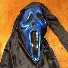 Spirit Halloween Metallic Blue Ghost Face Mask Scream Costume Shroud E1 picture
