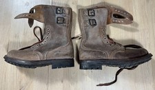 Vintage French Army Field Combat Brown Leather Double Buckle Boots Indochina picture
