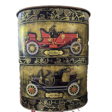 Vintage J L CLARK Metal Waist basket Trash Can Buick Ford Cars Oval 13” Auto picture
